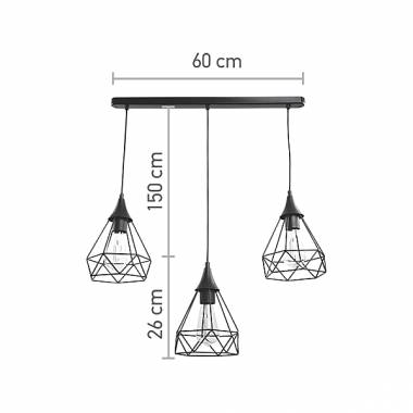 Κρεμαστό φωτιστικό από μαύρο μέταλλο 3XE27 D:60cm