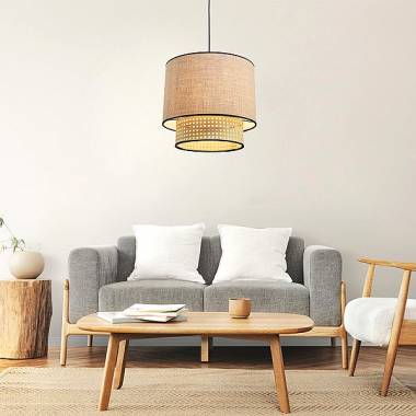 Μονόφωτο καπέλο ψάθα-ύφασμα 1XE27 D:30cmX25cm
