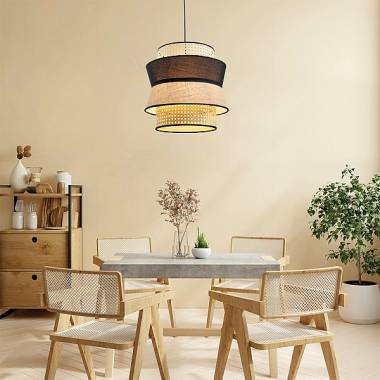 Μονόφωτο καπέλο ψάθα-ύφασμα 1XE27 D:30cmX25cm